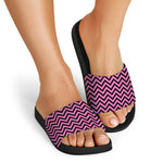 Black And Pink Chevron Pattern Print Black Slide Sandals