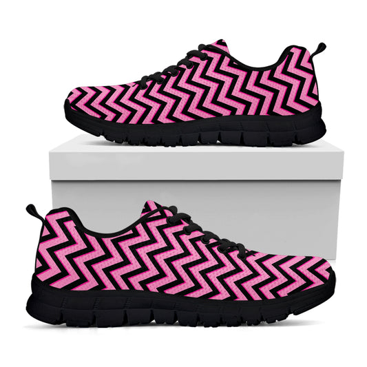 Black And Pink Chevron Pattern Print Black Sneakers
