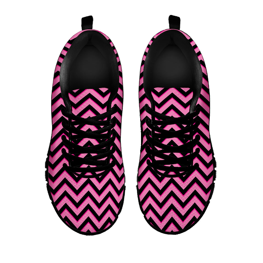 Black And Pink Chevron Pattern Print Black Sneakers