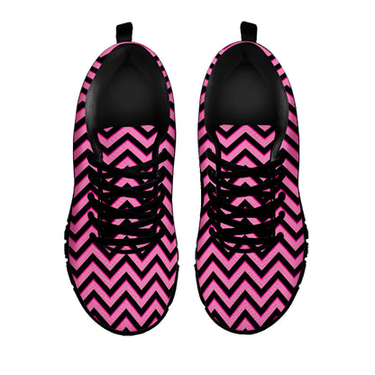 Black And Pink Chevron Pattern Print Black Sneakers