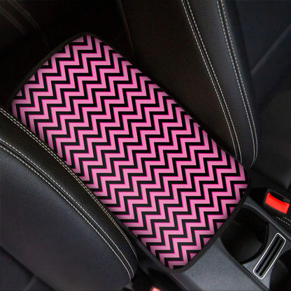 Black And Pink Chevron Pattern Print Car Center Console Cover