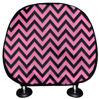 Black And Pink Chevron Pattern Print Car Headrest Covers