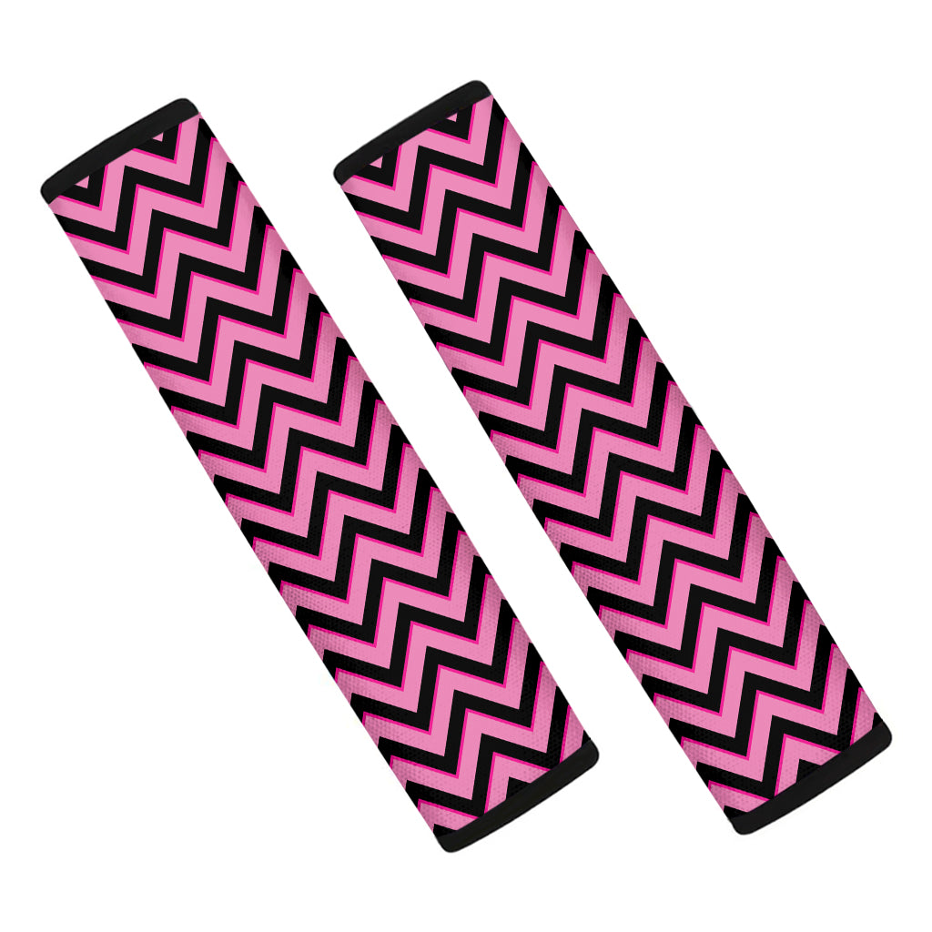 Black And Pink Chevron Pattern Print Car Seat Belt Covers