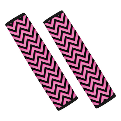 Black And Pink Chevron Pattern Print Car Seat Belt Covers