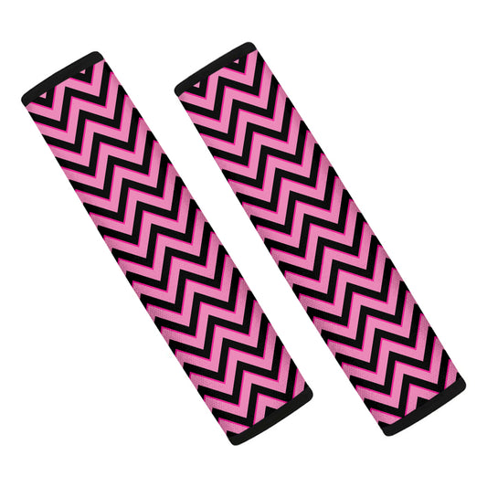 Black And Pink Chevron Pattern Print Car Seat Belt Covers