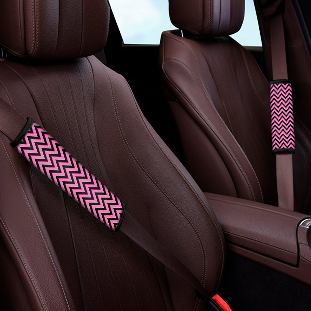 Black And Pink Chevron Pattern Print Car Seat Belt Covers