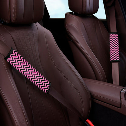 Black And Pink Chevron Pattern Print Car Seat Belt Covers