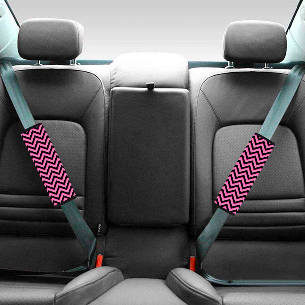 Black And Pink Chevron Pattern Print Car Seat Belt Covers