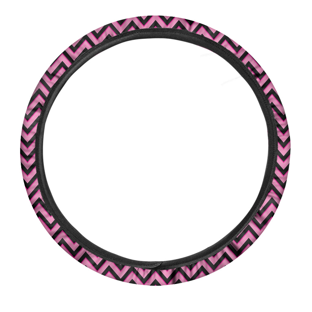 Black And Pink Chevron Pattern Print Car Steering Wheel Cover