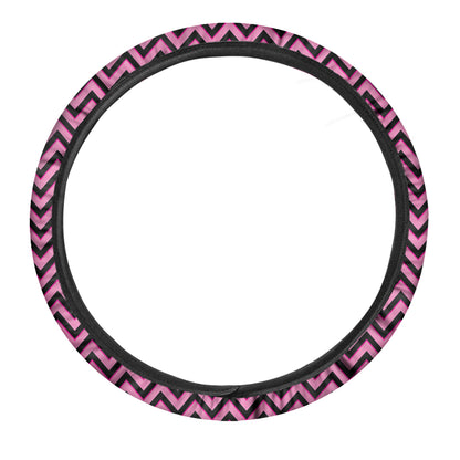 Black And Pink Chevron Pattern Print Car Steering Wheel Cover