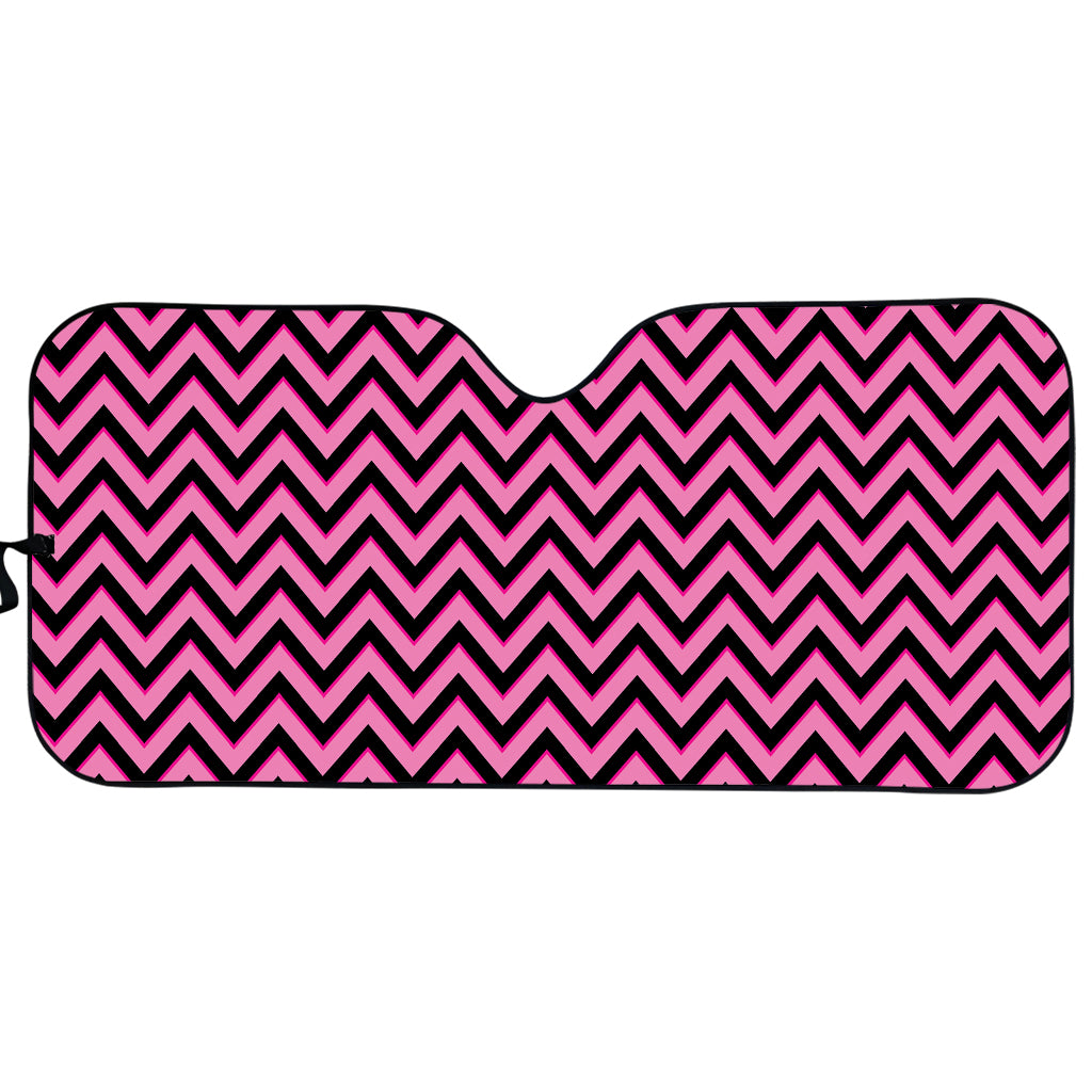 Black And Pink Chevron Pattern Print Car Sun Shade