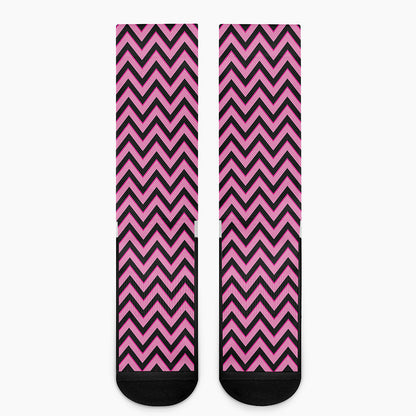 Black And Pink Chevron Pattern Print Crew Socks