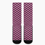 Black And Pink Chevron Pattern Print Crew Socks