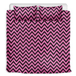 Black And Pink Chevron Pattern Print Duvet Cover Bedding Set