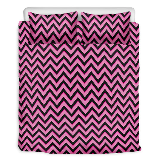 Black And Pink Chevron Pattern Print Duvet Cover Bedding Set