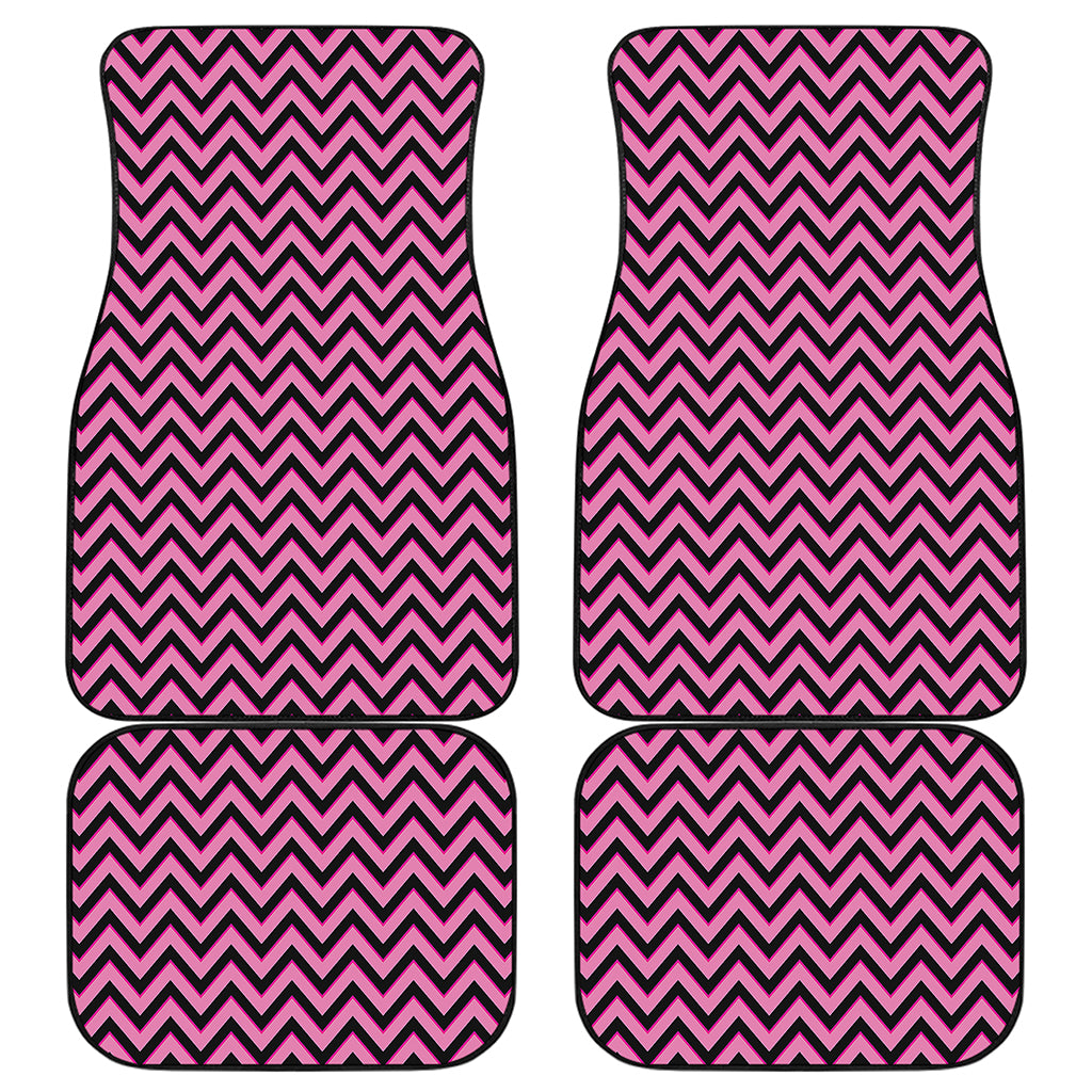 Black And Pink Chevron Pattern Print Front and Back Car Floor Mats