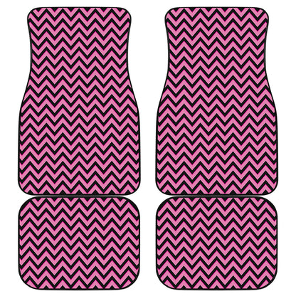 Black And Pink Chevron Pattern Print Front and Back Car Floor Mats