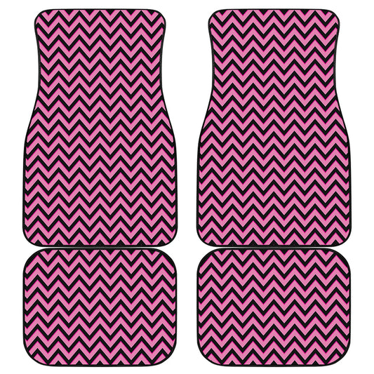 Black And Pink Chevron Pattern Print Front and Back Car Floor Mats
