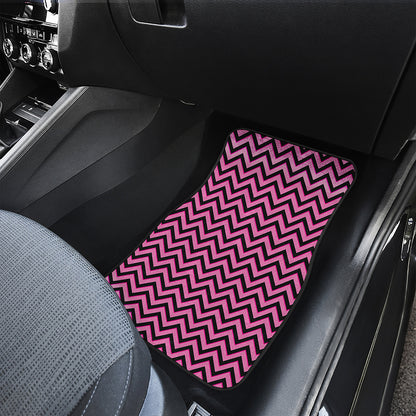 Black And Pink Chevron Pattern Print Front and Back Car Floor Mats