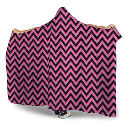 Black And Pink Chevron Pattern Print Hooded Blanket