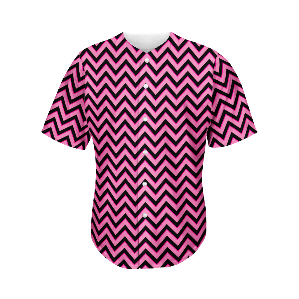 Black And Pink Chevron Pattern Print Men's Baseball Jersey