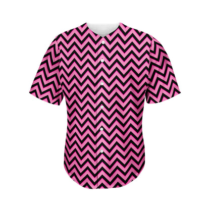 Black And Pink Chevron Pattern Print Men's Baseball Jersey