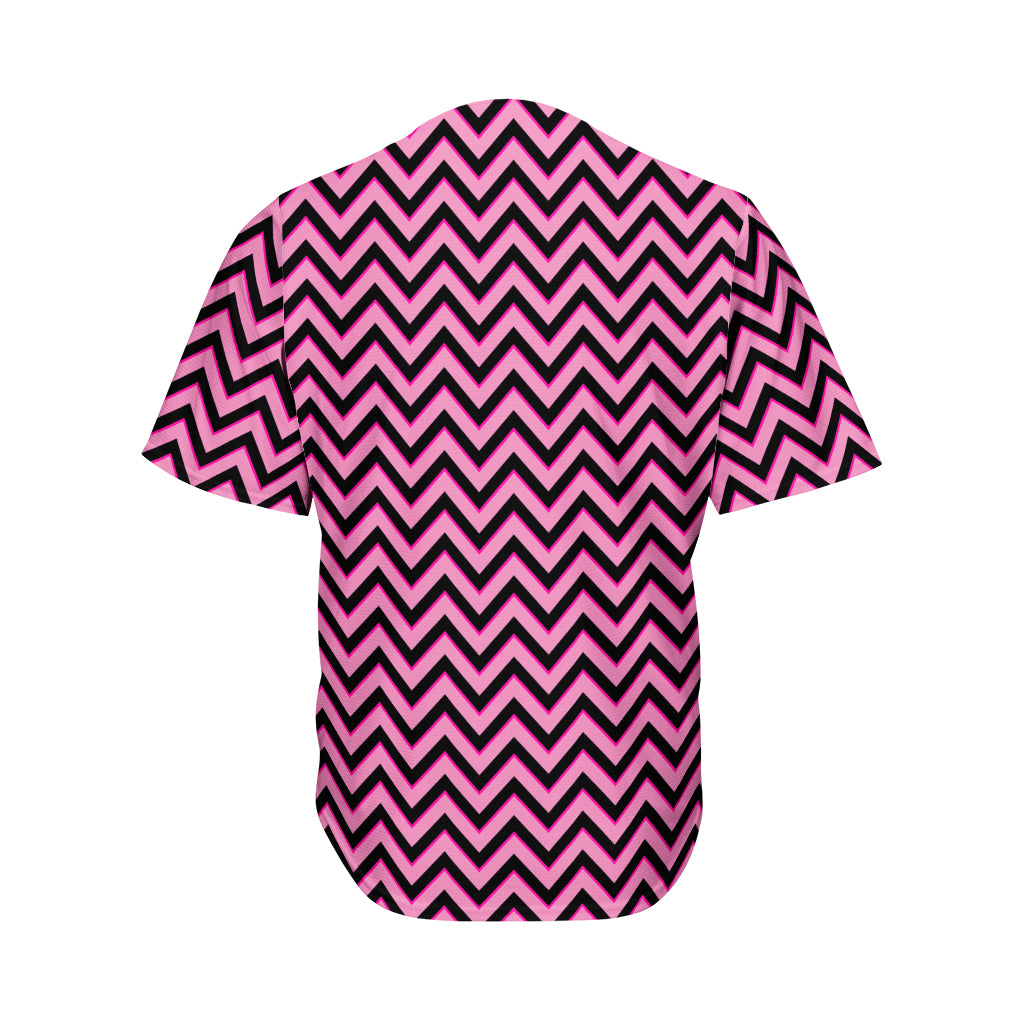 Black And Pink Chevron Pattern Print Men's Baseball Jersey