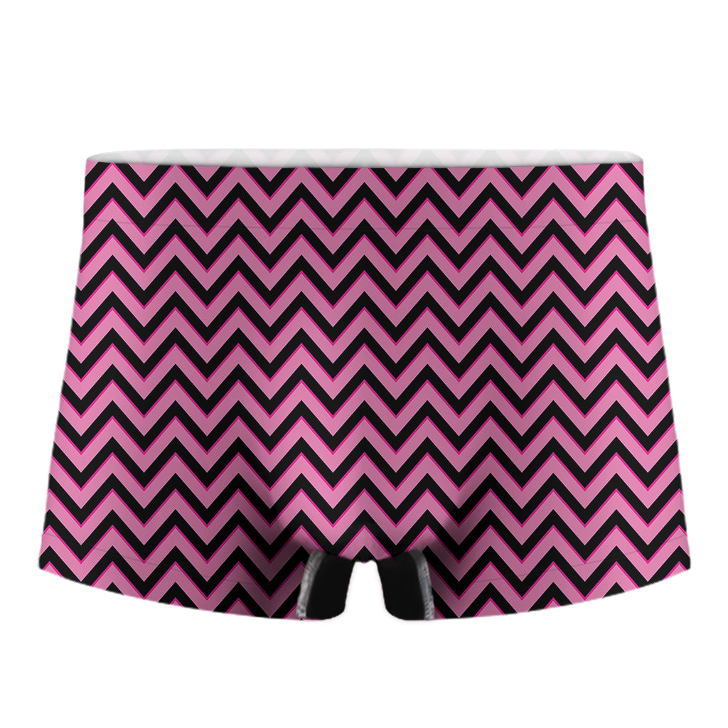 Black And Pink Chevron Pattern Print Men's Boxer Briefs