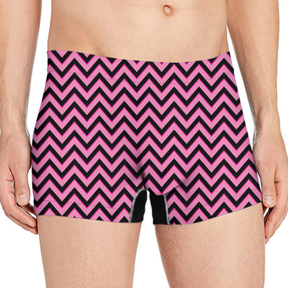 Black And Pink Chevron Pattern Print Men's Boxer Briefs