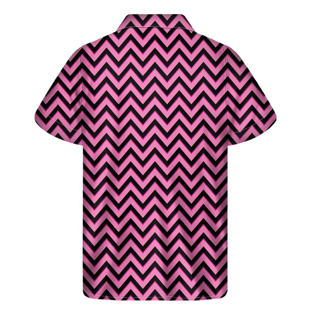 Black And Pink Chevron Pattern Print Men's Short Sleeve Shirt