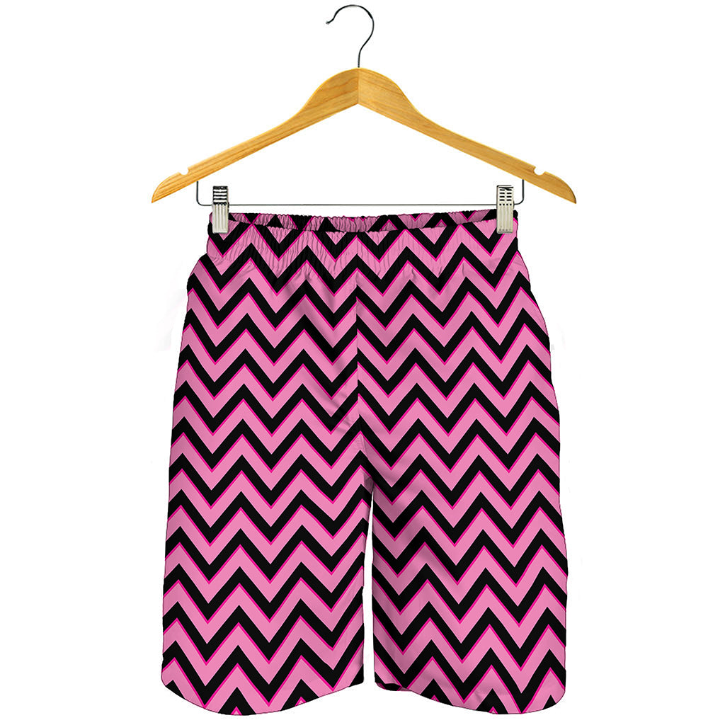 Black And Pink Chevron Pattern Print Men's Shorts