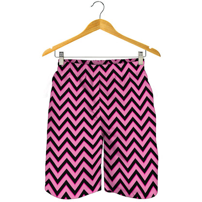 Black And Pink Chevron Pattern Print Men's Shorts