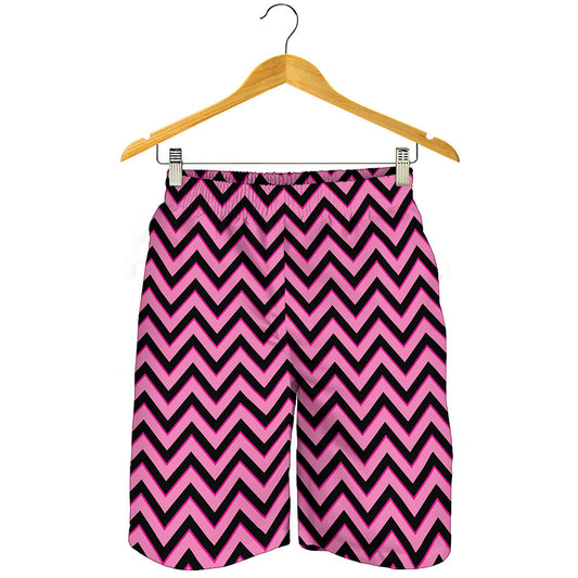 Black And Pink Chevron Pattern Print Men's Shorts