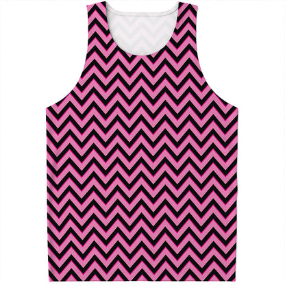 Black And Pink Chevron Pattern Print Men's Tank Top