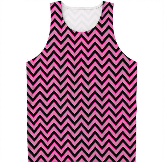 Black And Pink Chevron Pattern Print Men's Tank Top