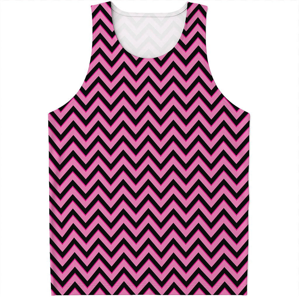 Black And Pink Chevron Pattern Print Men's Tank Top