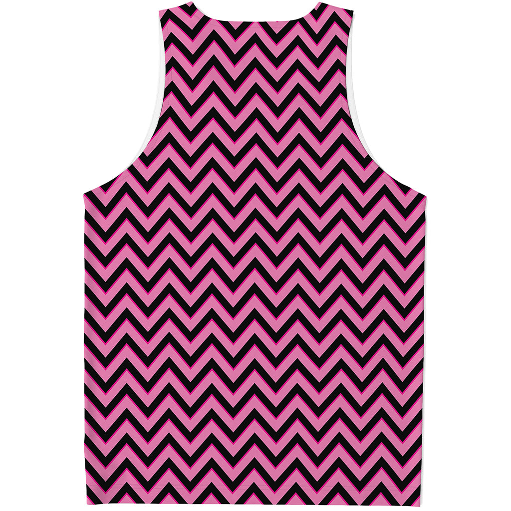 Black And Pink Chevron Pattern Print Men's Tank Top