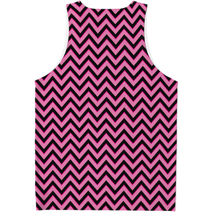 Black And Pink Chevron Pattern Print Men's Tank Top