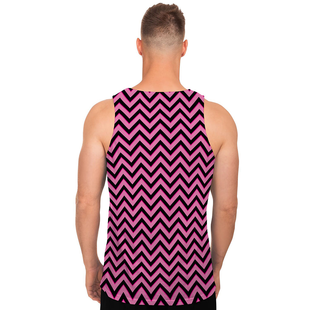Black And Pink Chevron Pattern Print Men's Tank Top