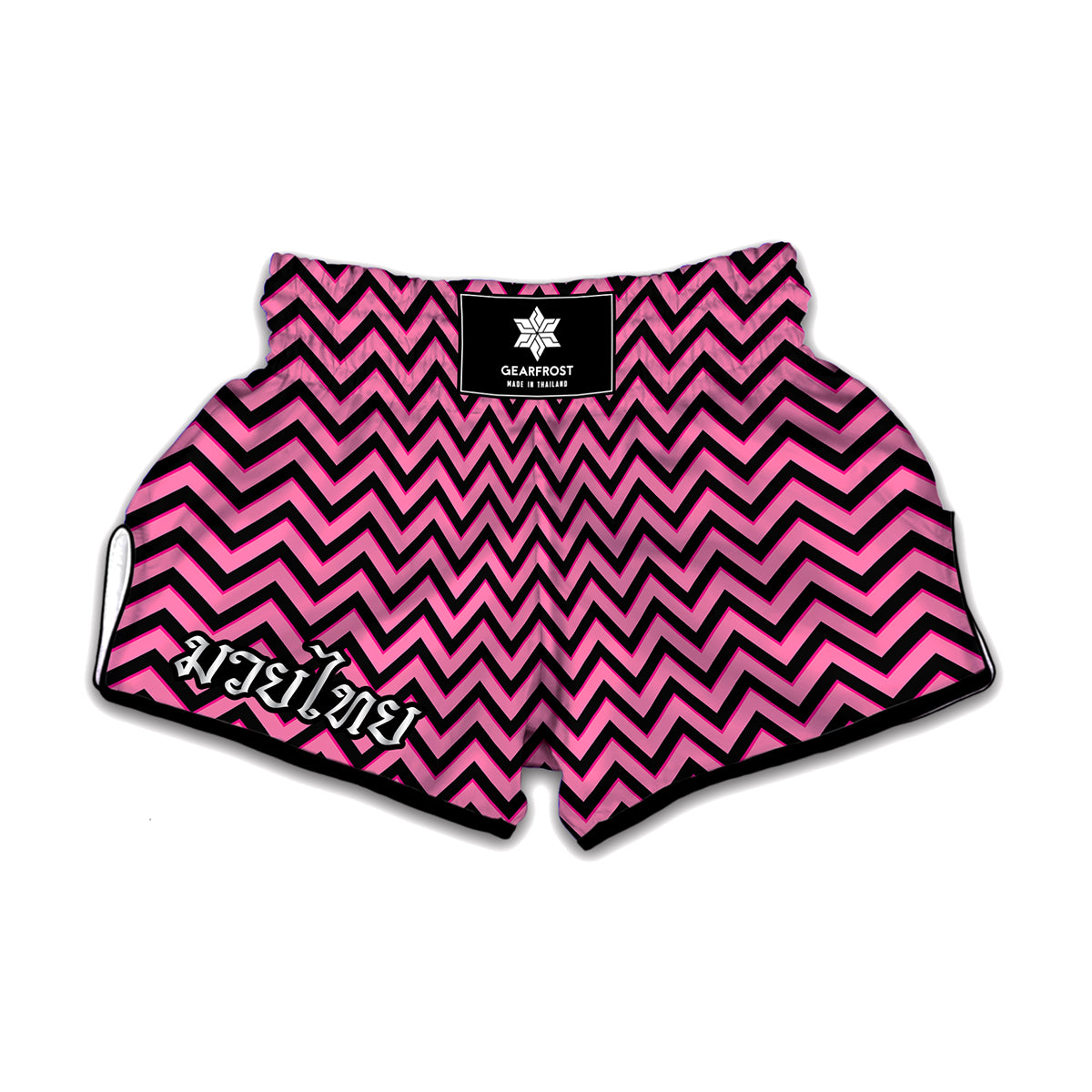 Black And Pink Chevron Pattern Print Muay Thai Boxing Shorts