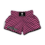 Black And Pink Chevron Pattern Print Muay Thai Boxing Shorts