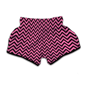 Black And Pink Chevron Pattern Print Muay Thai Boxing Shorts