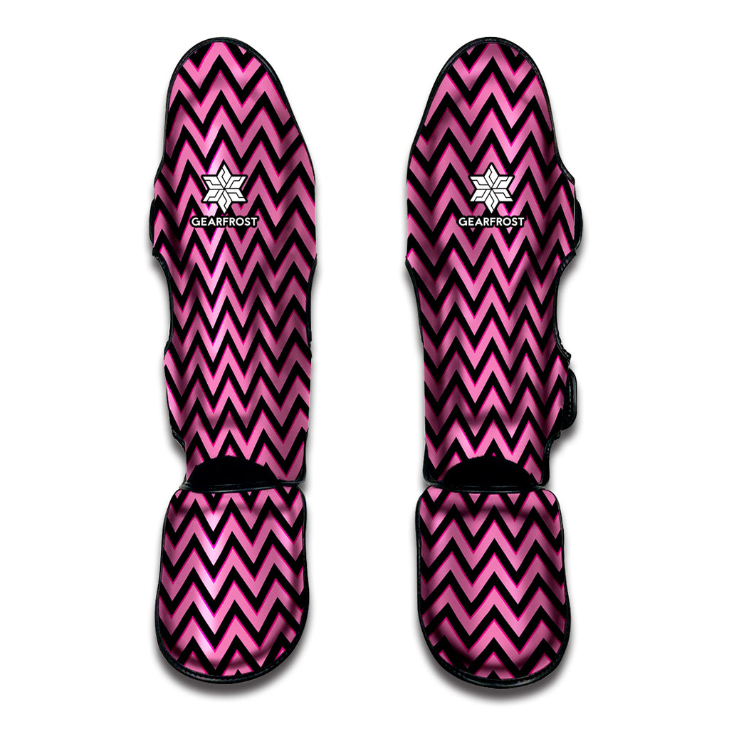 Black And Pink Chevron Pattern Print Muay Thai Shin Guard