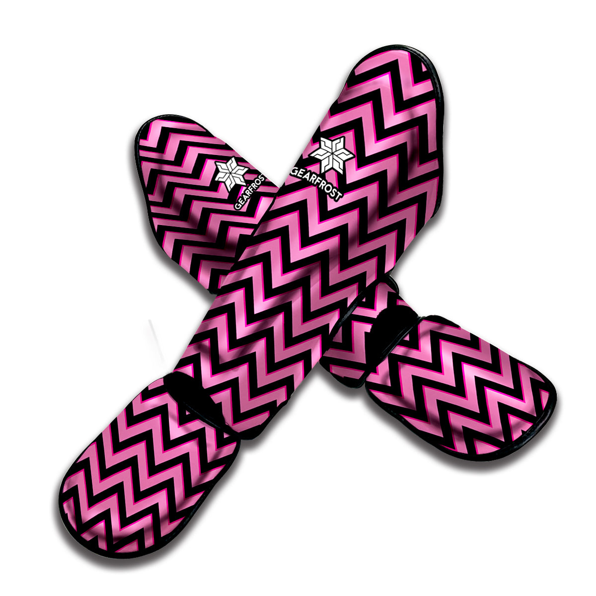 Black And Pink Chevron Pattern Print Muay Thai Shin Guard