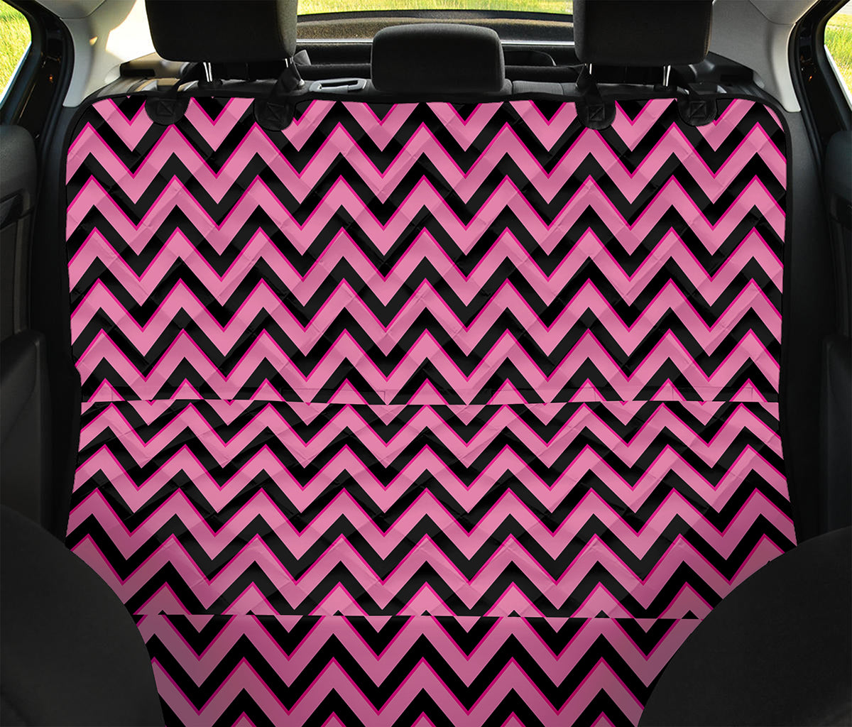 Black And Pink Chevron Pattern Print Pet Car Back Seat Cover
