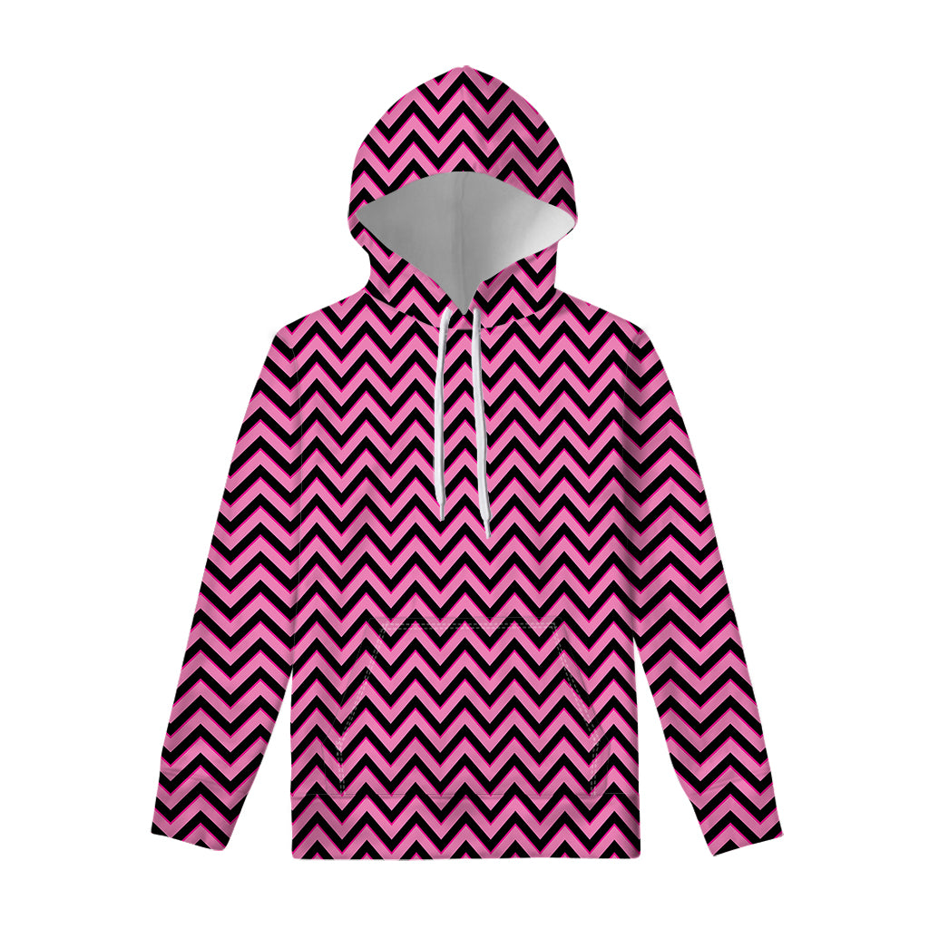 Black And Pink Chevron Pattern Print Pullover Hoodie