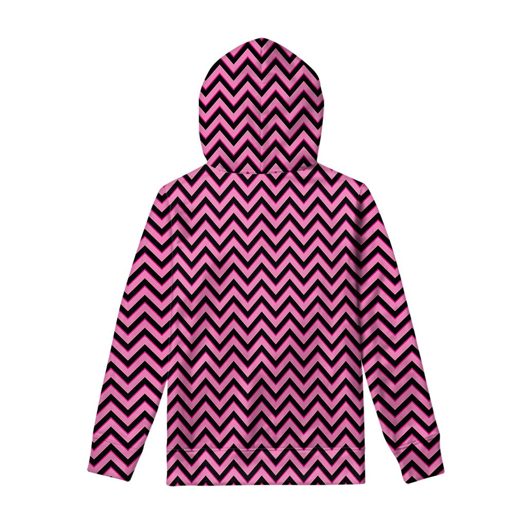 Black And Pink Chevron Pattern Print Pullover Hoodie