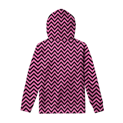 Black And Pink Chevron Pattern Print Pullover Hoodie