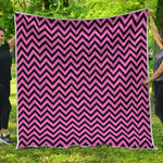 Black And Pink Chevron Pattern Print Quilt