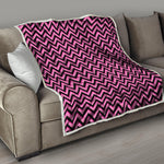Black And Pink Chevron Pattern Print Quilt